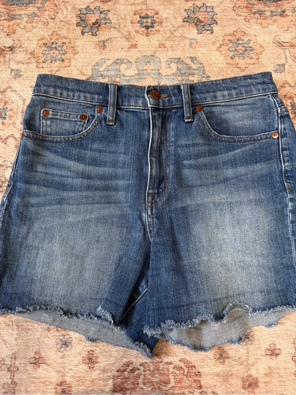 Madewell High Rise Denim Shorts Size 27 Raw Hem Blue Jean Cutoffs